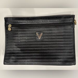 Vintage Mario VALENTINO Bag Black Leather Purse Clutch Pouch Logo V